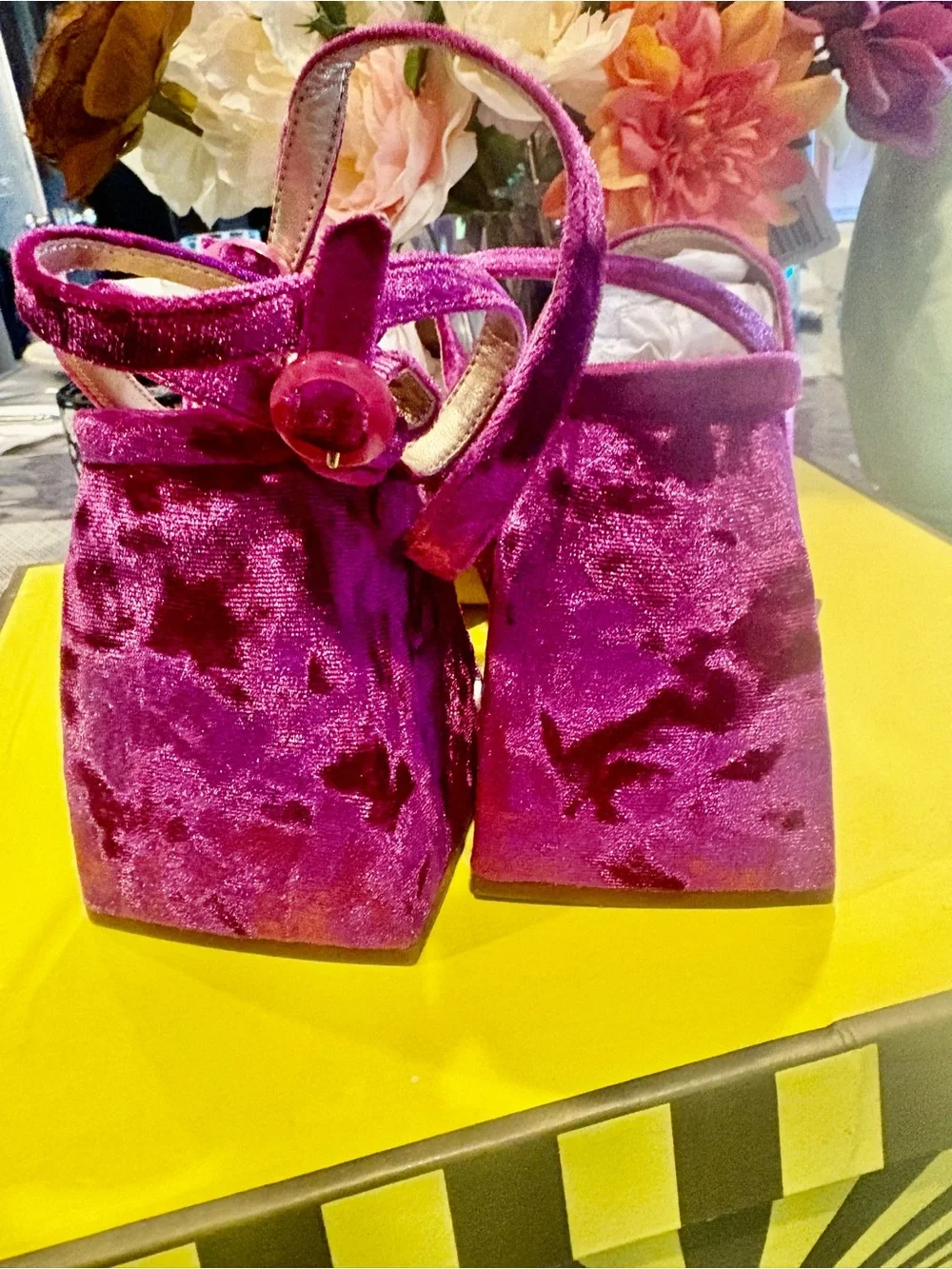Circus NY Crushed Velvet Platform Wedge Sandals in Magenta 8